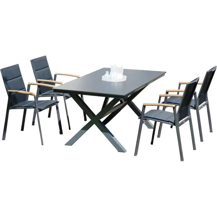 Sonnenpartner 5-teilige Sitzgruppe Sierra & Base-Spectra 160x90 cm mit 4 Stapelstühlen Aluminium ant