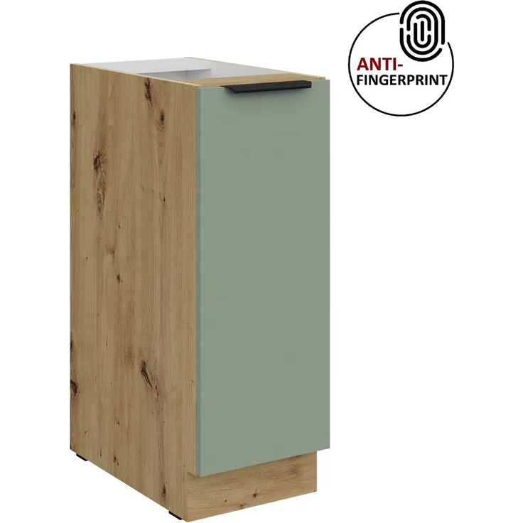 Küchen Unterschrank Schrankauszug 30 cm Küche ARIA Aquamarin ultra matt + Eiche Artisan matt, hochwertige Fronten mit Anti Fingerprint Beschichtung Küchenzeile Küchenblock