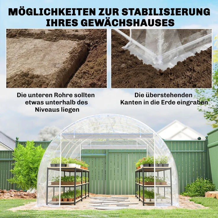 Outsunny Foliengewächshaus, Stahl, PE, Transparent, 297L x 395B x 199H cm – Bild 7