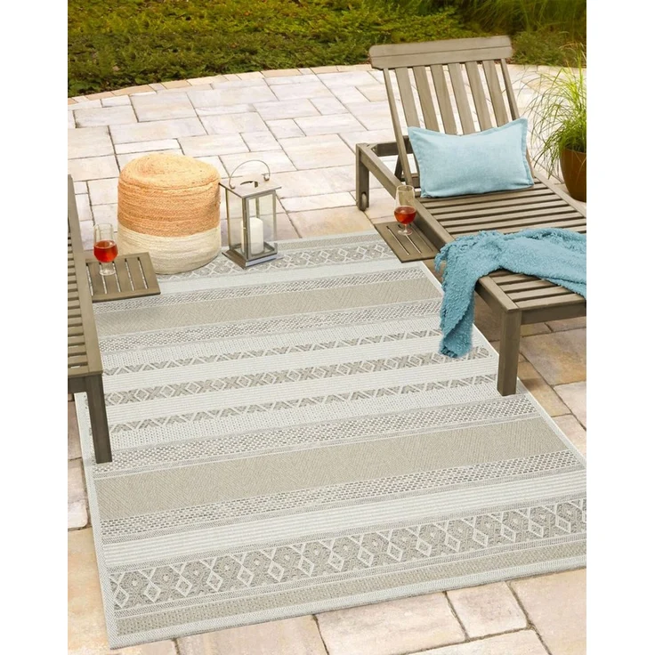 the carpet Calgary - robuster Teppich, Flachgewebe, modernes Design, ideal für Küche und Esszimmer, Vintage-Optik, Boho-Style, besonders flach, auch für den Außenbereich, Beige, 160x220 cm – Bild 5