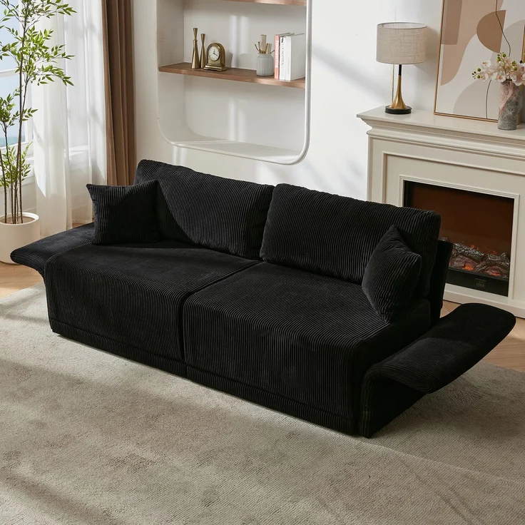 ZUBALIYA Schlafsofa 69.00x23.00 cm, mit Cordbezug, für Wohnzimmer und Apartments, mit stabilem Untergestell, Beige – Bild 3