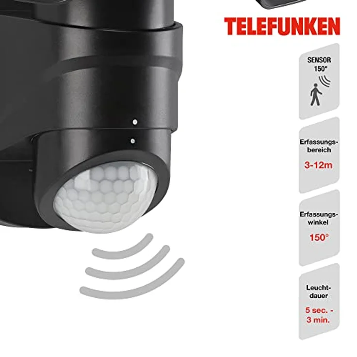 TELEFUNKEN LED Außenleuchte Wandleuchte mit Sensor, schwenkbar, 10 Watt, 1000 Lumen, 4000 Kelvin, IP44, schwarz, 258x218x160mm – Bild 4