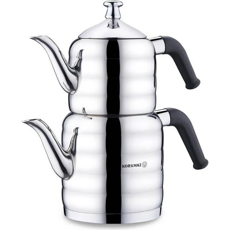 Korkmaz Mina Midi A035 Teekannen-Set, 2,4 l, Edelstahl 18/10, Silber, spülmaschinengeeignet, ergonomische Griffe