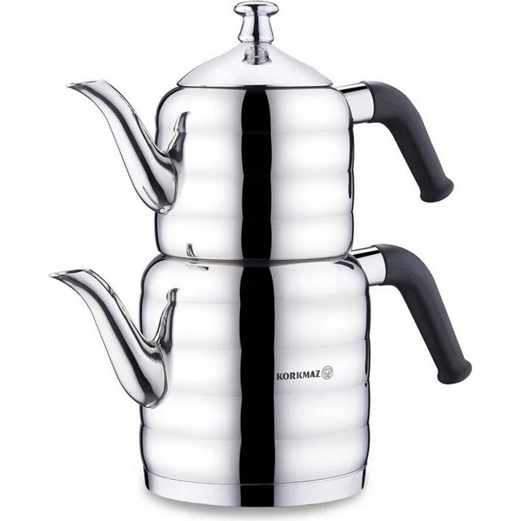 Korkmaz Mina Midi A035 Teekannen-Set, 2,4 l, Edelstahl 18/10, Silber, spülmaschinengeeignet, ergonomische Griffe