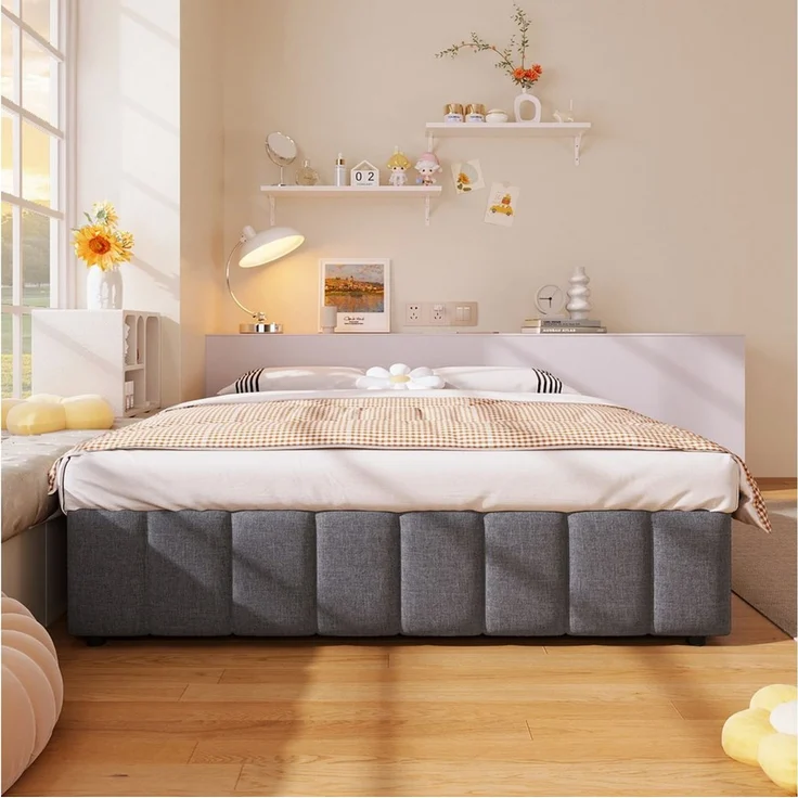 STILVORA Polsterbett Tagesbett 140×200 Stauraumbett Jugendbett mit Stauraum,ohne Kopfteil (Polsterbett,mit hydraulischer Lagerung – Minimalistisches Design ohne Kopfteil, umweltfreundliches Leinen & MDF, praktischer Stauraum für Schlafzimmer & Jugendzi... – Bild 2