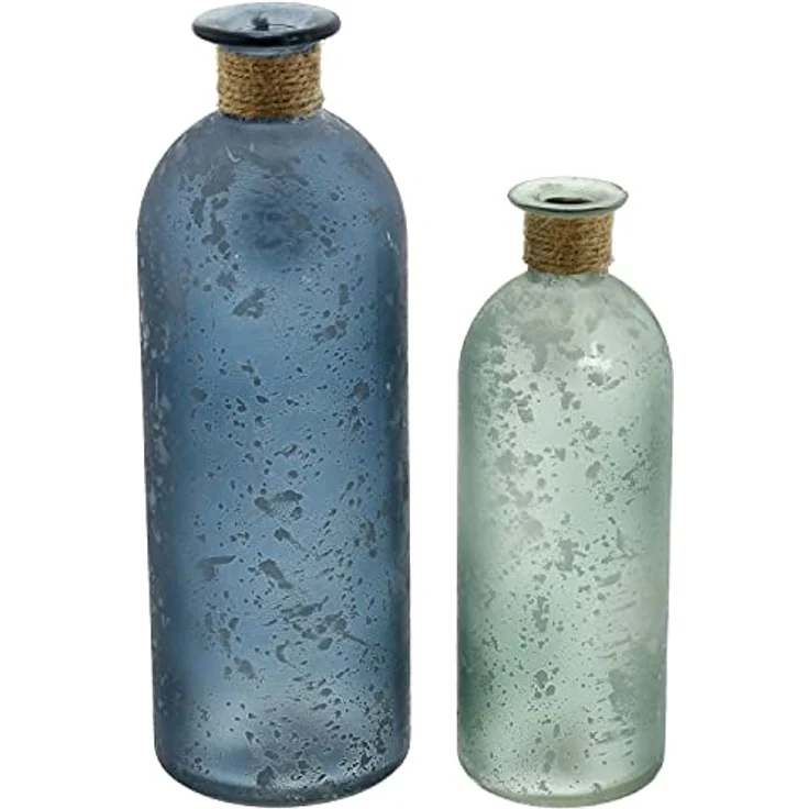 FRANK FLECHTWAREN Deko-Vase Maritim 2er Set, satiniertes Glas in Blau und Grün, Ø 7 x 20 cm und Ø 8 x 26 cm, handverziert mit Sisalschnur, Seestern und Muschel – Bild 4