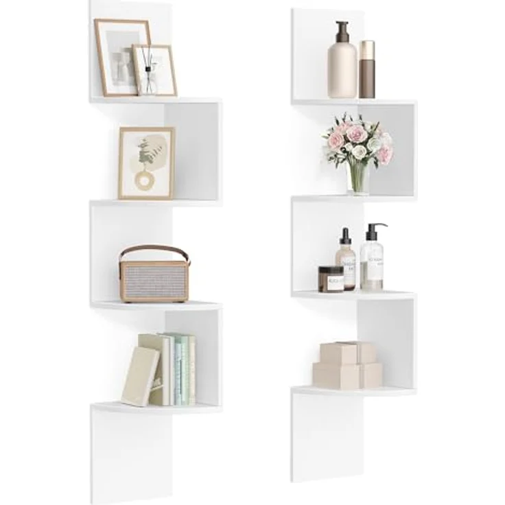VASAGLE Set mit 2 Eck-Bücherregalen, Eckregalen, Wandregale mit 4 Ebenen, im Schlafzimmer, Wohnzimmer, Bad, Arbeitszimmer, Pflanzenregal, Wolkenweiß LBC704WB01 – Bild 1