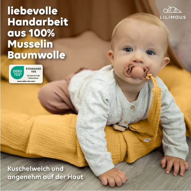 lilimaus Bodenkissen Sitzkissen für Kinder aus Musselin - Spielmatte & Kuschelecke, mit zarter Rüscheneinfassung - zum Lesen, Spielen & Kuscheln – Bild 2