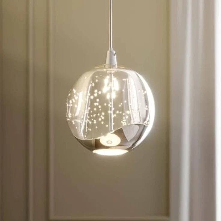 Lucande LED-Pendellampe Hayley, Ø 9 cm, einflammig, chromfarben, Blasenglas, moderne Lichtverteilung – Bild 2