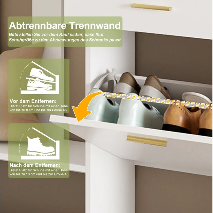 CHICFURN Schrank 133x180x23,5 cm als Garderoben-Set mit 3 Schuhkippern und Spiegel Weiß – Bild 5