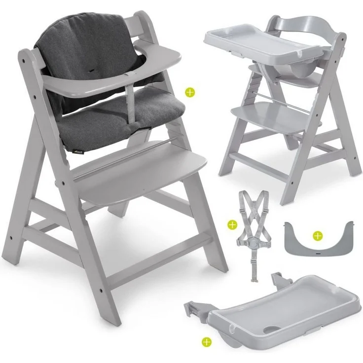 Hauck Hochstuhl Alpha Plus Grau, Holz Kinderhochstuhl Babystuhl mit Essbrett, Sitzkissen - verstellbar – Bild 1
