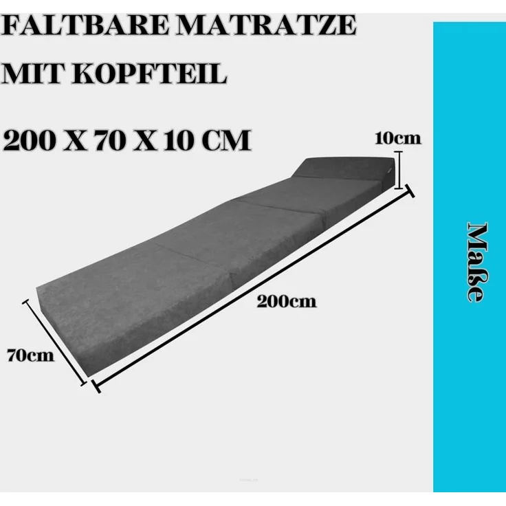 Klappmatratze Klappmatratze Gästematratze Kopfteil VW GTD Muster 200x70x10cm Bezug, FORTISLINE, 10 cm hoch – Bild 2
