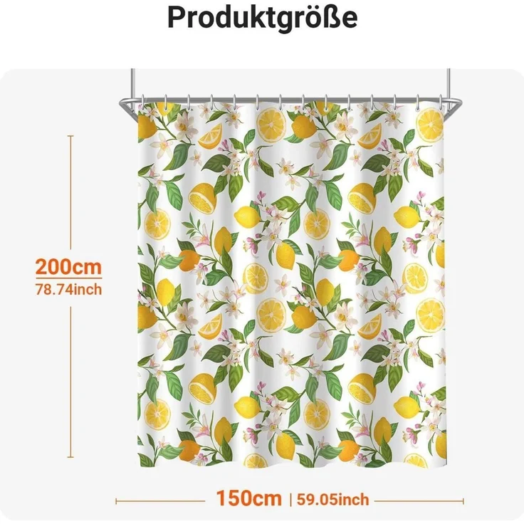 Duschvorhang 180x160cm Zitronenblätter Antischimmel Wasserabweisend – Bild 2