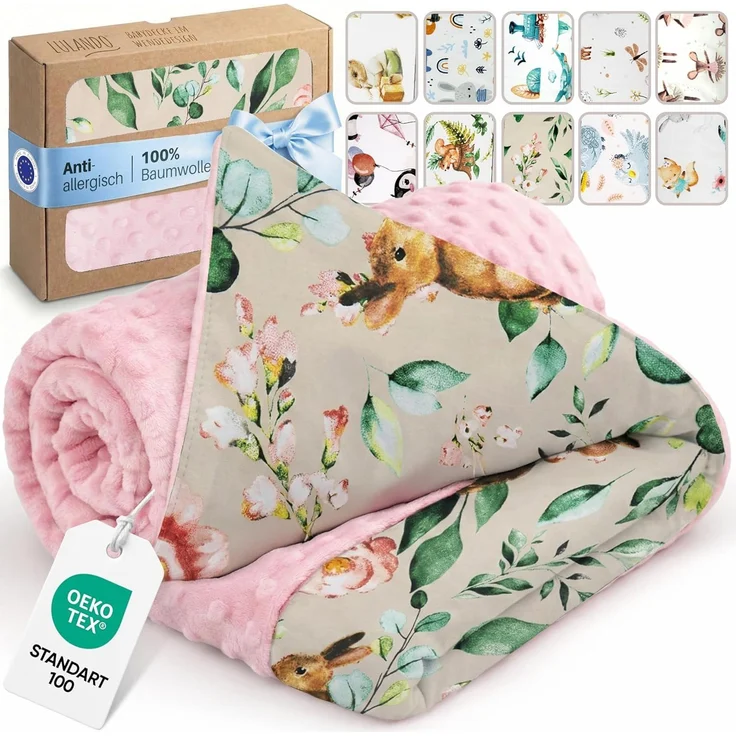LULANDO® Babydecke 100x75 cm Kuscheldecke Krabbeldecke Spieldecke aus 100% Baumwolle - Standard 100 von Oeko-Tex - Antiallergisch - Hergestellt in der EU – Bild 1