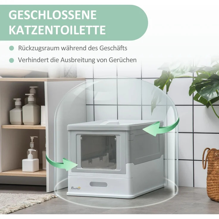 Geschlossene Katzentoilette aus Kunststoff mit Schaufel, 47,5x35,5x36,7 cm, Weiß – Bild 6