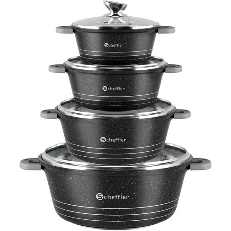 Scheffler Topf-Set Kochtopf Set Induktions Antihaftbeschichtung Töpfe Set mit Glasdeckel, Aluminium (2,2/4/6/10L, 4-tlg, Topf), Induktionsgeeignet – Bild 4