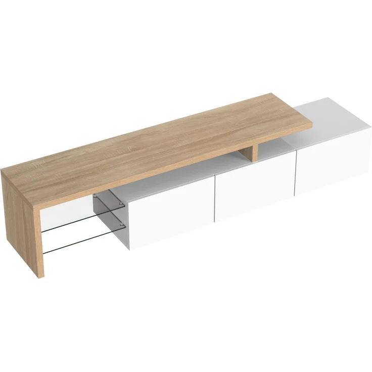 TV-Lowboard, MDF/Glas mit LED-Lichtstreifen & Glasböden, 197,5x39x42 cm, Natur/Weiß – Bild 7
