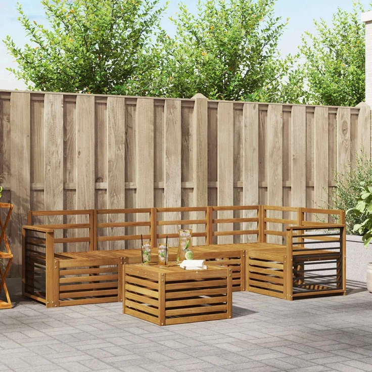 vidaXL Outdoor-Sofagarnitur 6 stk. 5-Sitzer Natur Massivholz Akazie 3374859 – Bild 1