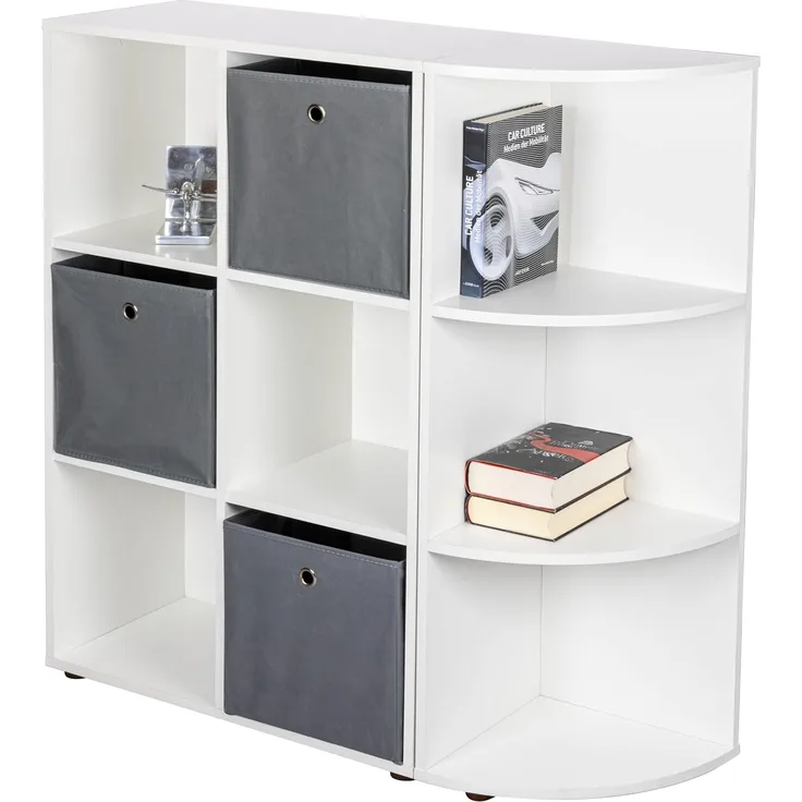Inter Link -Eckregal - mit 3 Fächern - Standregal - Wohnzimmer - Arbeitszimmer - Schlafzimmer - Masse in cm T: 33 x B: 34,40 x H: 110 - Nuoro ER3 - Weiß