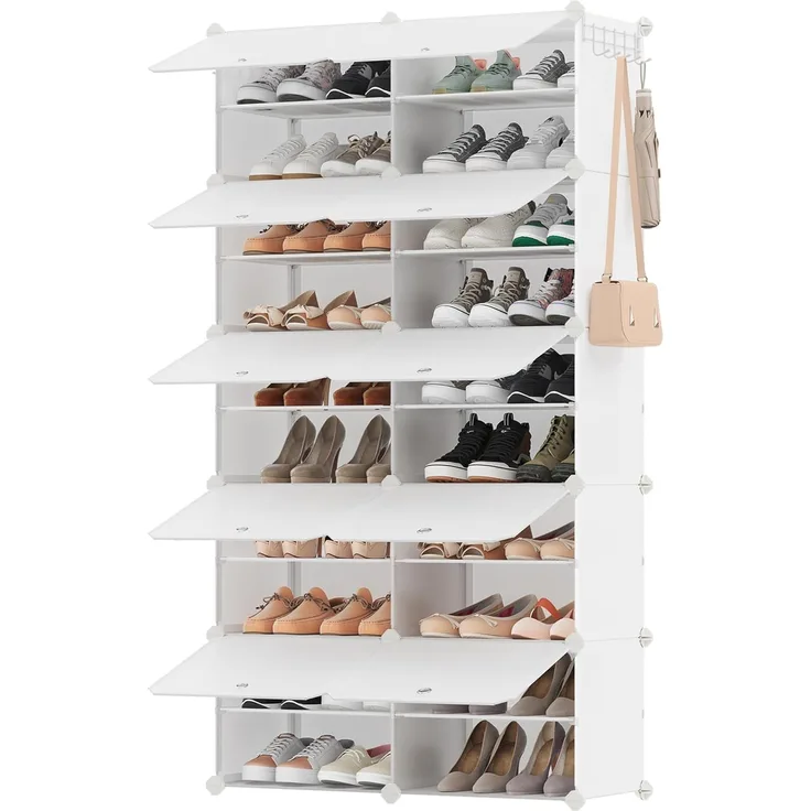 SONGMICS Schuhregal, Schuhschrank mit 10 Fächern, für Garrobe und Eingangsbereich, für bis zu 40 Paar Schuhe, anpassbar, wolkenweiß LPC035W02