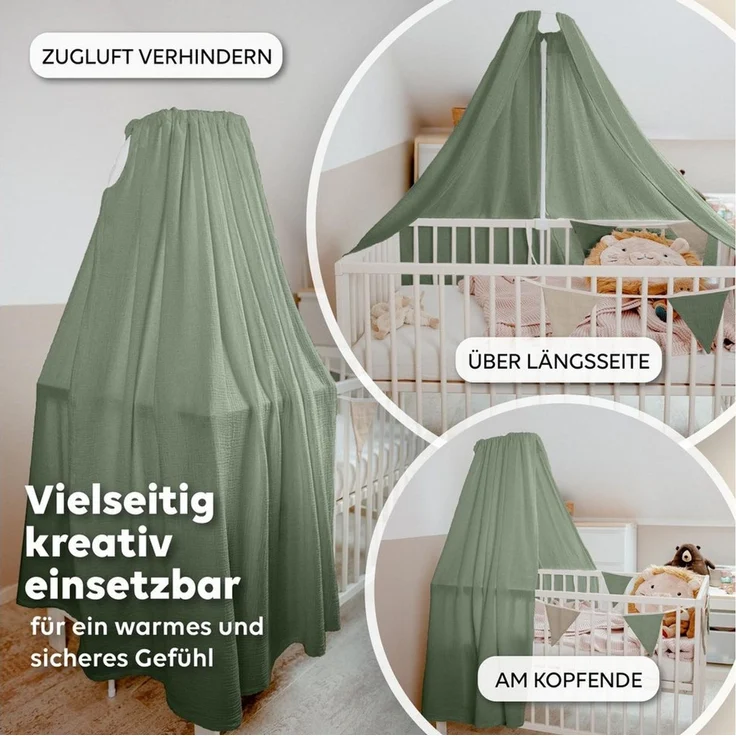 lilimaus Betthimmel Handgefertigter Musselin Betthimmel aus 100% Baumwolle für Babybett, Stoffhimmel für Babybett-Deko im Kinderzimmer und Spielzimmer – Bild 2