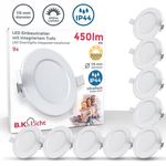 B.K.Licht LED Einbaustrahler Bad Einbauleuchten 9er Set Ultra-flach Ø115x30mm 230V Weiß - BKL1274, LED fest integriert, Warmweiß, 9 Badezimmer-Einbausprots Decke IP44 230V 6W 450 Lumen 3000K Warmweiß