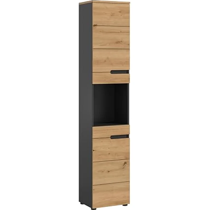 Xonox Canu Hochschrank, re./li. montierbar (B/H/T: 38x193x34 cm) in Basalt grau Nachbildung und Artisan Nachbildung – Bild 2