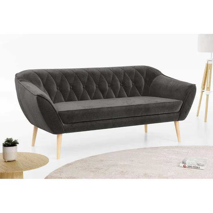 Sofa, Skandinavischer Stil, Holzbeine - PIRS - 3 Sitzer - Grau - Velvet