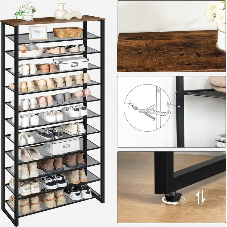 Hoobro SCHUREGAL Braun 12-stöckiges Schuhablage (H 191 x T 28.5 x B 75 cm) – Bild 6
