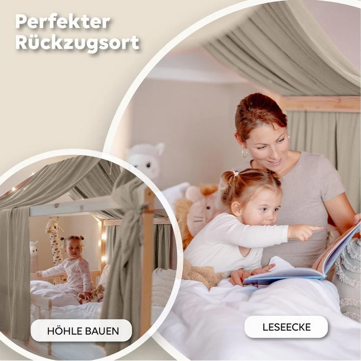 lilimaus Betthimmel Hausbett Himmel 2er-Set aus 100% Musselin - für Kinderbett (1-tlg), Set mit 2 abgestimmten Stoffbahnen - weich & schnell montiert – Bild 3
