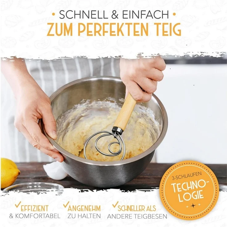 Krustenzauber Backmatte Zubehör - Brotschlingen, Schneebesen, Backmatte, Teig Reinigungstücher, Dänischer Schneebesen – Bild 3