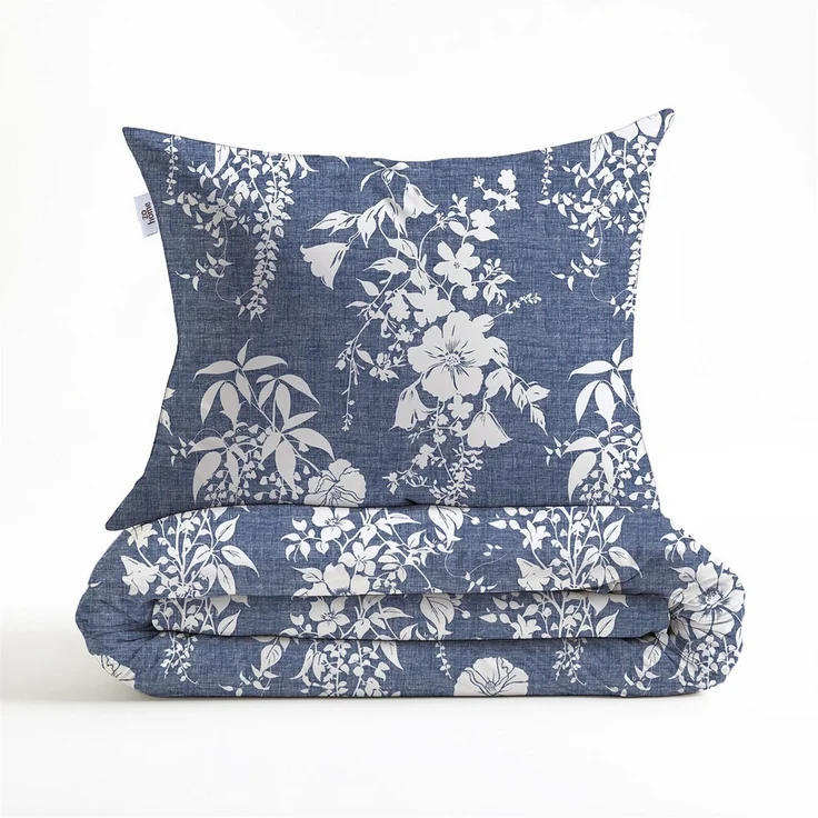 Zohome Cotton Bettwäsche 155x220 Ibisco di Lino Urban Blue Blumen blau weiß – Bild 6