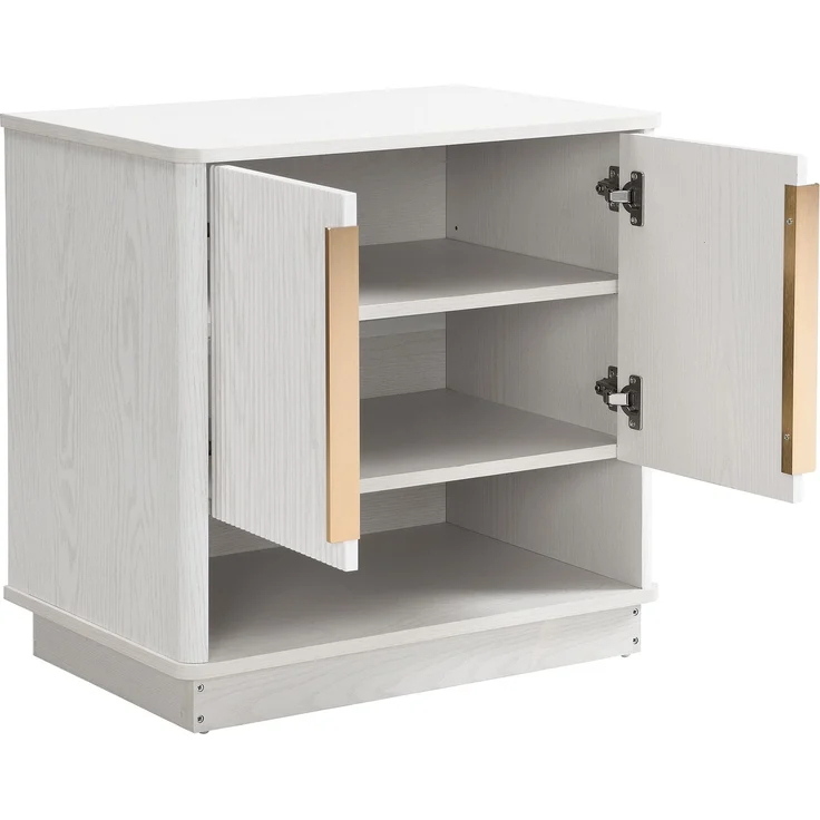 Schuhschrank weiß Holzoptik, 60x40x61 cm, mit 2 Türen & offenem Fach, goldene Griffe – Bild 7