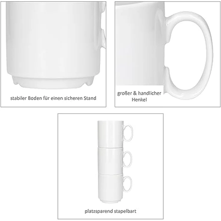 MamboCat Becher 6er Set Event Kaffeebecher 250ml weiß Porzellan-Tassen stapelbar, Porzellan – Bild 5