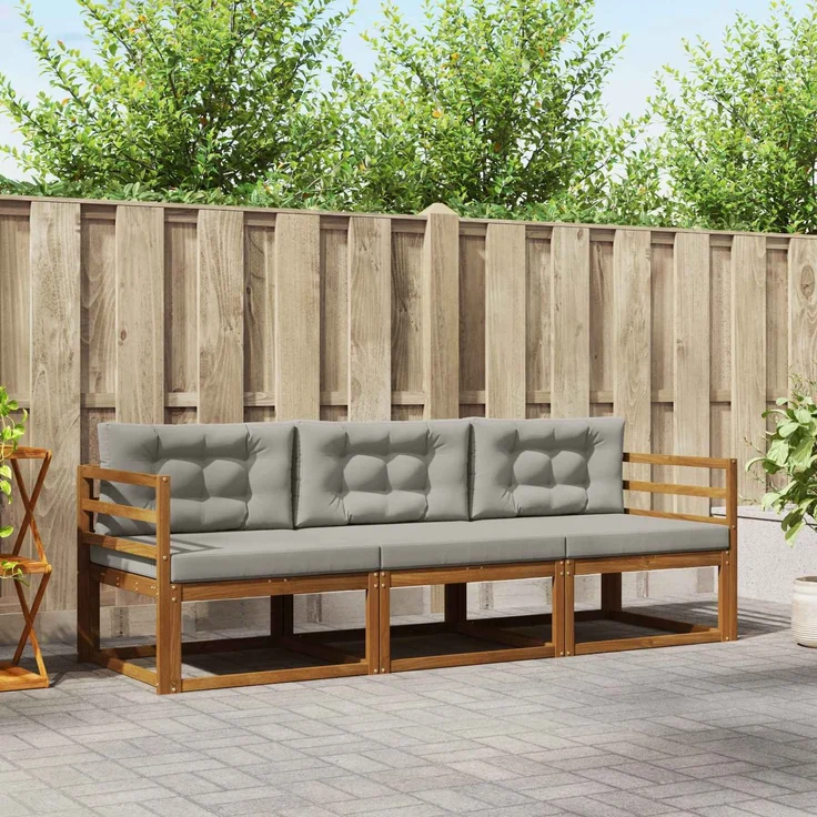 vidaXL Outdoor-Sofagarnitur 3 stk. 3-Sitzer Natur und Hellgrau 3367109 – Bild 1