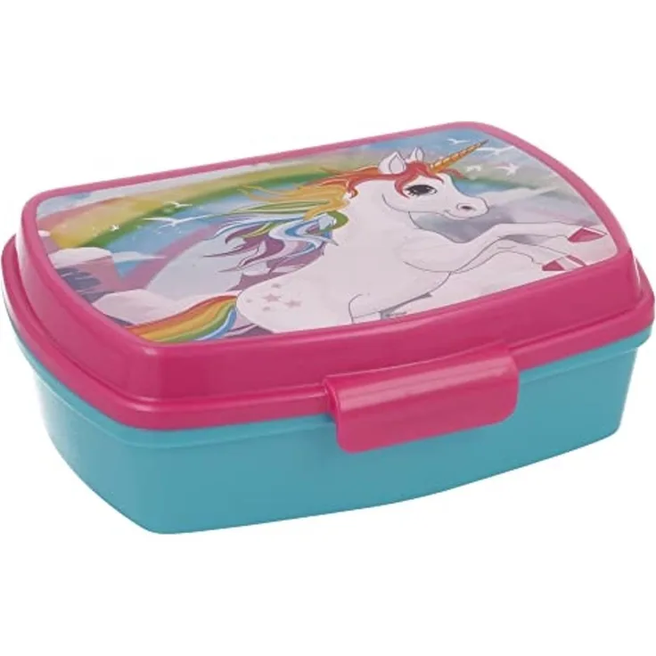 Brotdose Einhorn Lunchbox Frühstücksbox 17x13cm Brotbox hellblau rosa