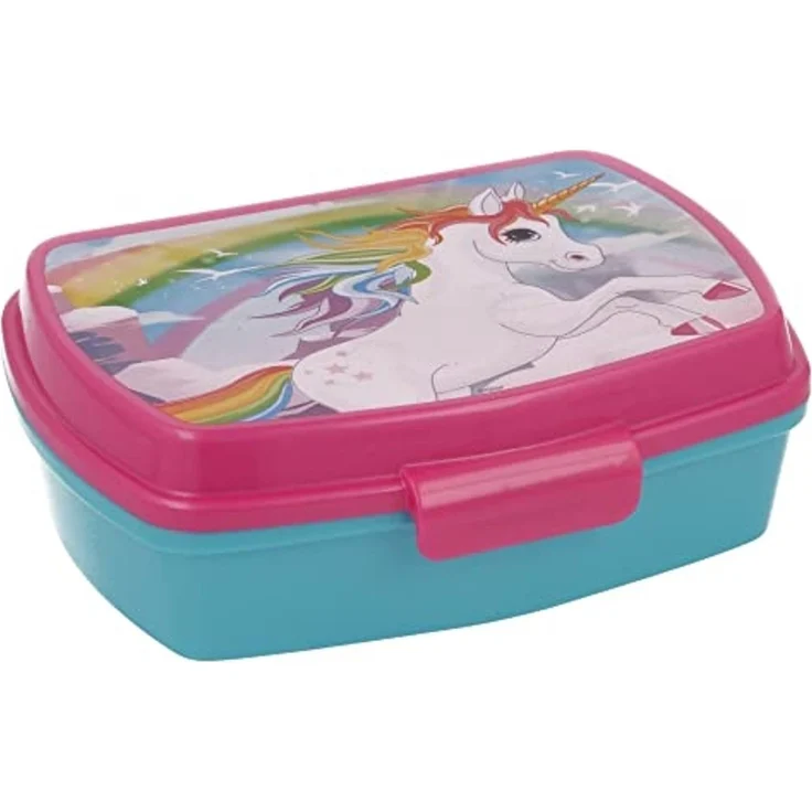 Brotdose Einhorn Lunchbox Frühstücksbox 17x13cm Brotbox hellblau rosa – Bild 1