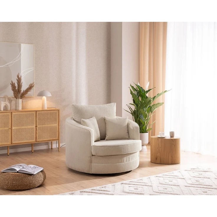 S-Style Möbel Drehsessel Ted Love Seat XXL 360 Grad drehbar aus Cord-Stoff, mit Wellenfederung – Bild 2
