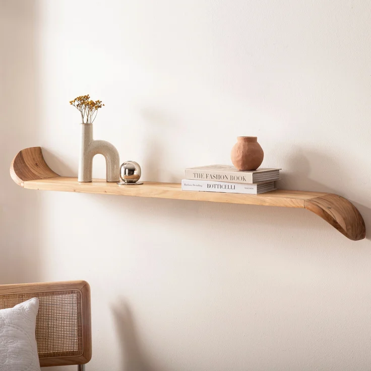 FineBuy Wandregal Mango Massivholz · Hängeregal mit geschwungenen Enden · Handgefertigtes Schwebendes Regal im modernen Design · Regalbrett aus Echtholz – Bild 1