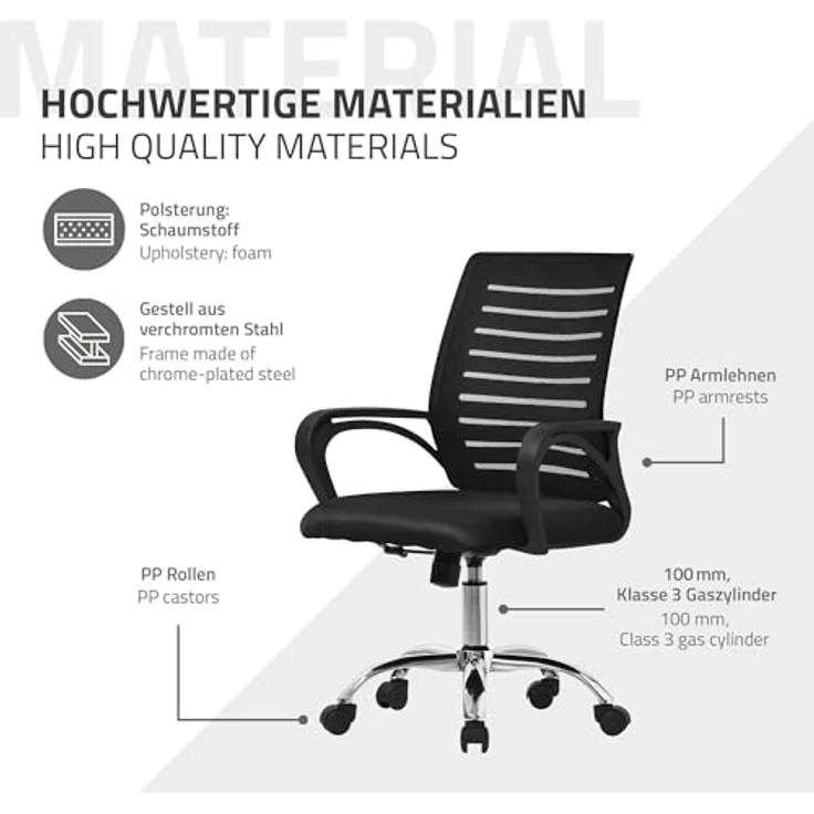 ML-DESIGN Schreibtischstuhl, Höhenverstellbarer Drehstuhl mit atmungsaktiver Netzrückenlehne, schwarz, 1-Sitzer, 54x99x59 cm, bis 130 kg Belastbarkeit – Bild 7