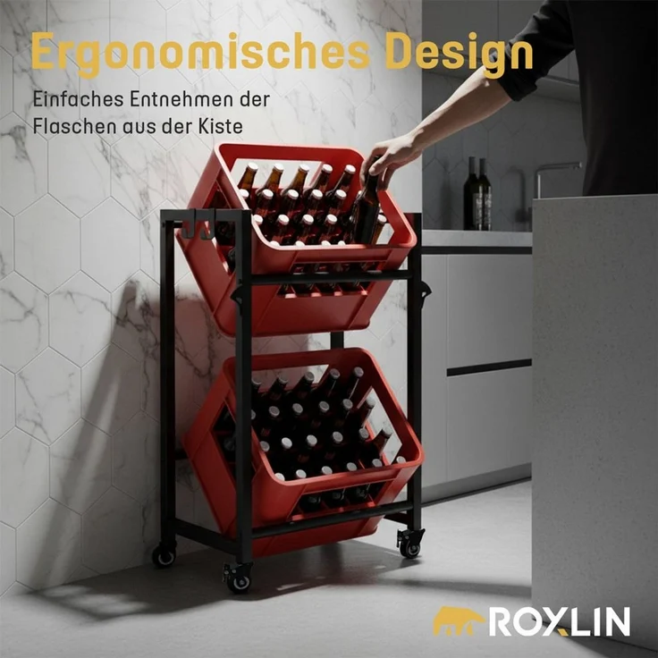 Roxlin Ablageregal Getränkekistenregal für 3/6 Kisten – Metallregal mit Ablage 300 kg, 02-tlg. – Bild 2