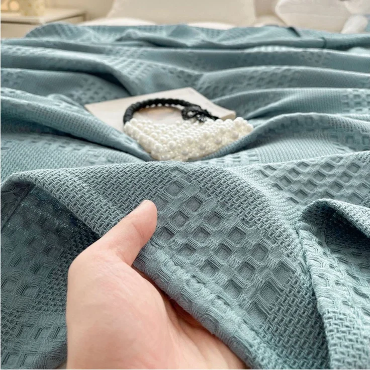 Wohndecke Baumwolle Waffelpique Kuscheldecke,Weiche und Atmungsaktive Tagesdecke, TUWENA – Bild 3