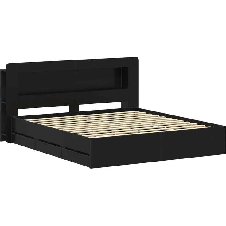 vidaXL Bettgestell mit Stauraum und Kopfteil Schwarz 180 x 200 cm 3434064 – Bild 3