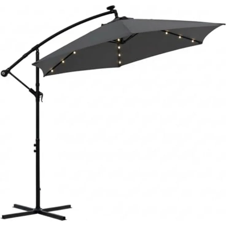 Terrassenschirm Grau Kurbelschirm 350 cm Ampelschirm LED Sonnenschutz Garten Gartenschirm Marktschirm Sonnenschirm Strandschirm 3,5 Meter Aufklappbar – Bild 1