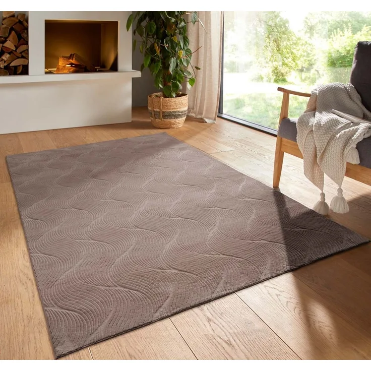 TaraCarpet Teppich TaraCarpet Homestyle 392 Shell, rechteckig, Höhe: 10 mm, Felloptik hoch-tief weich waschbar Düne taupe 50x80
