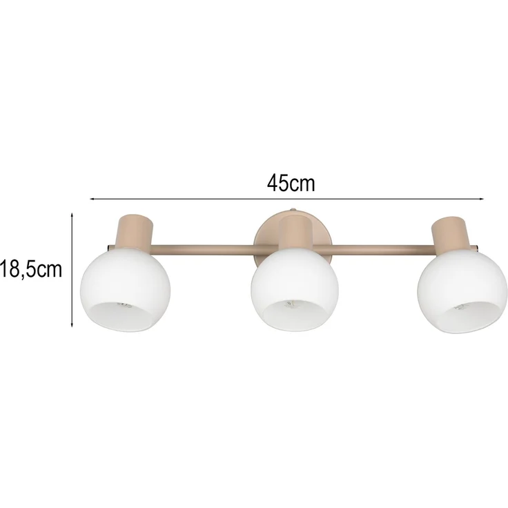 Deckenstrahler BOBA 3-flammig aus Metall in Beige mit Glasschirmen, Breite 45cm – Bild 3