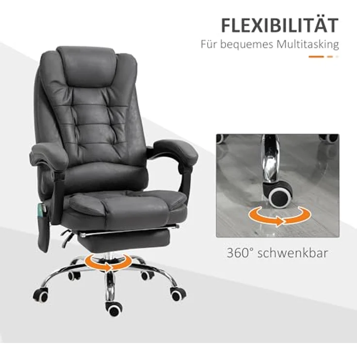 Vinsetto Schreibtischstuhl Bürostuhl mit Massagefunktion, Ergonomisch Drehstuhl mit Wärmefunktion (Computerstuhl, 1 St), höhenverstellbar, Blau – Bild 8