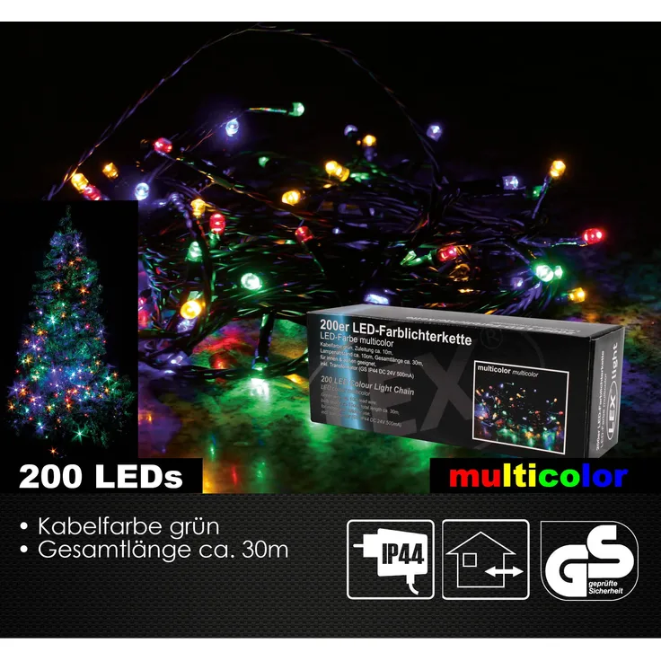 200er LED Lichterkette Außen Innen Partylicht Weihnachtslichterkette bunt