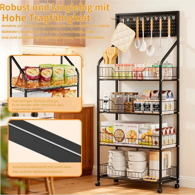 Rutaqian Beistellwagen 4 Etagen Snack-Präsentationsständer mit Rollen und 15 Haken, Kartoffelchip-Organizer-Ständer für Lebensmittelgeschäft, Geschäft – Bild 3