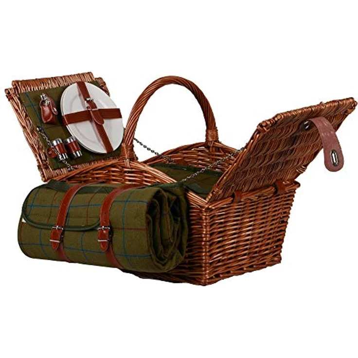 UNUS GARDEN Picknickkorb Weidenkorb für 2 Personen (Abmessung 28/40x32x48cm (HxBxL), inklusive Picknickdecke und inklusive Besteck, Geschirr, uvm. – Bild 2